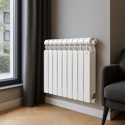 Биметаллический радиатор Royal Thermo 500 Indigo Super Plus белого цвета в современном интерьере, фото отопительного прибора