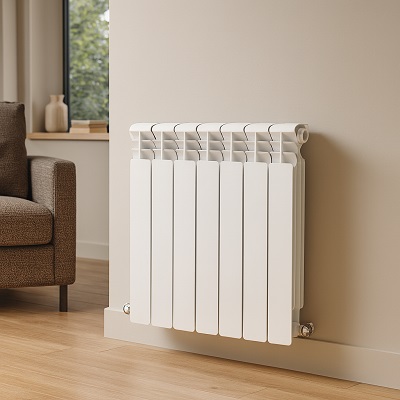 Биметаллический радиатор Lammin ECO BM-500-80 белого цвета в современном интерьере, фото отопительного прибора